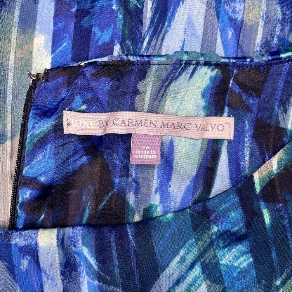 Luxe by Carmen Marc Valvo Blue Floral Party Dress 16 - Picture 8 of 10